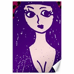 Purple Cat Ear Hat Girl Floral Wall Canvas 12  X 18  by snowwhitegirl