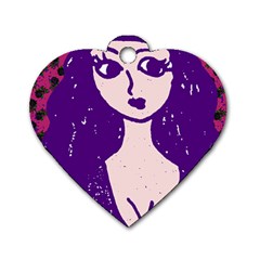 Purple Cat Ear Hat Girl Floral Wall Dog Tag Heart (two Sides) by snowwhitegirl