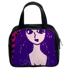 Purple Cat Ear Hat Girl Floral Wall Classic Handbag (two Sides) by snowwhitegirl