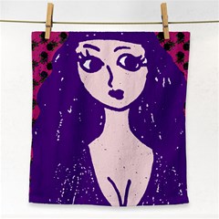 Purple Cat Ear Hat Girl Floral Wall Face Towel by snowwhitegirl