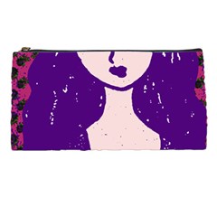 Purple Cat Ear Hat Girl Floral Wall Pencil Case by snowwhitegirl