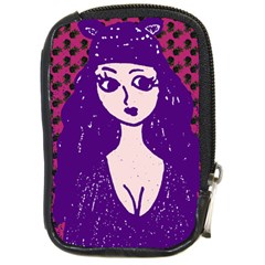 Purple Cat Ear Hat Girl Floral Wall Compact Camera Leather Case by snowwhitegirl