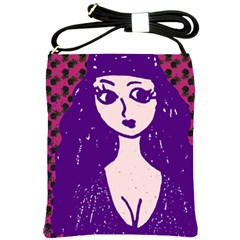 Purple Cat Ear Hat Girl Floral Wall Shoulder Sling Bag by snowwhitegirl