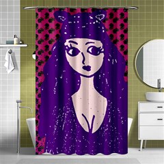 Purple Cat Ear Hat Girl Floral Wall Shower Curtain 48  X 72  (small)  by snowwhitegirl