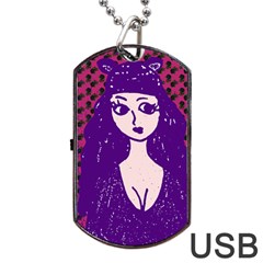 Purple Cat Ear Hat Girl Floral Wall Dog Tag Usb Flash (two Sides) by snowwhitegirl