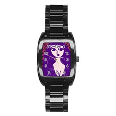 Purple Cat Ear Hat Girl Floral Wall Stainless Steel Barrel Watch by snowwhitegirl