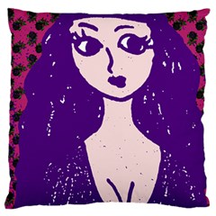 Purple Cat Ear Hat Girl Floral Wall Large Flano Cushion Case (two Sides) by snowwhitegirl