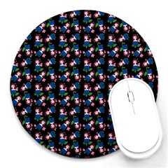 Goth Girl In Blue Dress Black Pattern Round Mousepads by snowwhitegirl