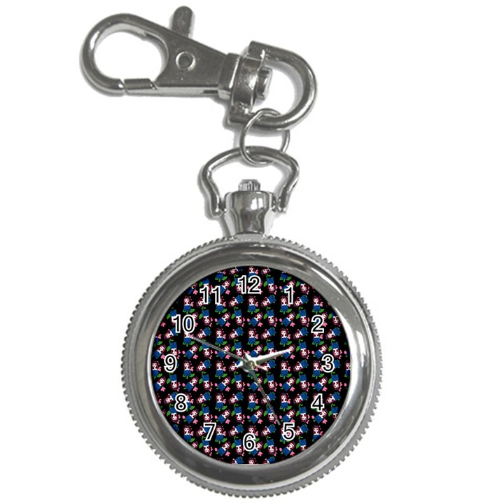 Goth Girl In Blue Dress Black Pattern Key Chain Watches