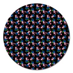 Goth Girl In Blue Dress Black Pattern Magnet 5  (round) by snowwhitegirl