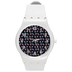 Goth Girl In Blue Dress Black Pattern Round Plastic Sport Watch (m) by snowwhitegirl