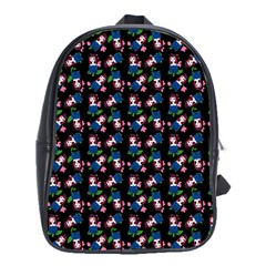 Goth Girl In Blue Dress Black Pattern School Bag (xl) by snowwhitegirl