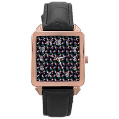 Goth Girl In Blue Dress Black Pattern Rose Gold Leather Watch  by snowwhitegirl