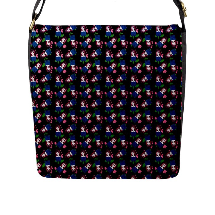 Goth Girl In Blue Dress Black Pattern Flap Closure Messenger Bag (L)