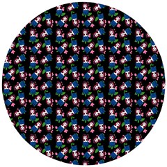 Goth Girl In Blue Dress Black Pattern Wooden Puzzle Round by snowwhitegirl