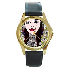 Chris Wall Round Gold Metal Watch by snowwhitegirl