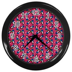 Goth Girl In Blue Dress Pink Pattern Wall Clock (black) by snowwhitegirl