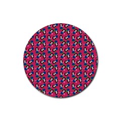 Goth Girl In Blue Dress Pink Pattern Rubber Coaster (round)  by snowwhitegirl