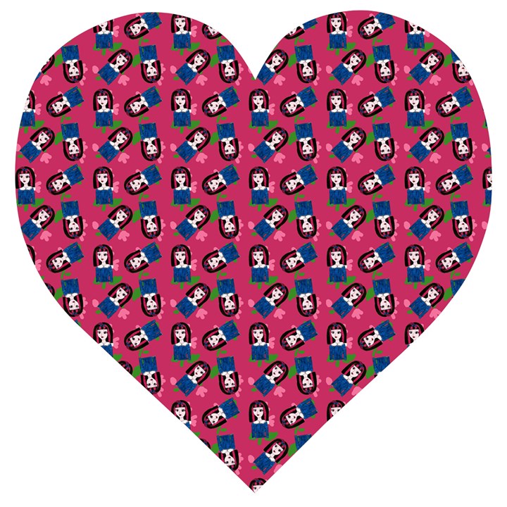 Goth Girl In Blue Dress Pink Pattern Wooden Puzzle Heart