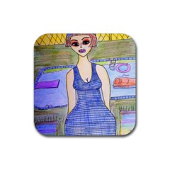 Swimmer By Pool Rubber Coaster (square)  by snowwhitegirl