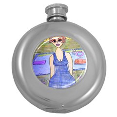 Swimmer By Pool Round Hip Flask (5 Oz) by snowwhitegirl