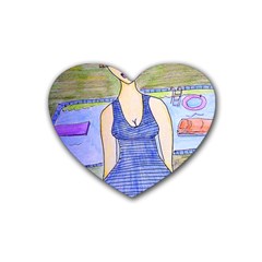 Swimmer By Pool Rubber Coaster (heart)  by snowwhitegirl