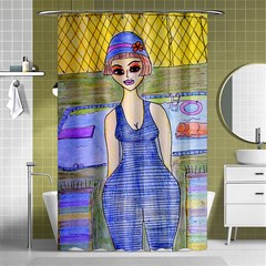 Swimmer By Pool Shower Curtain 48  X 72  (small)  by snowwhitegirl