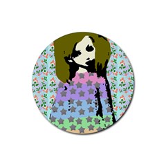 Girl With Star Striped Dress Rubber Coaster (round)  by snowwhitegirl