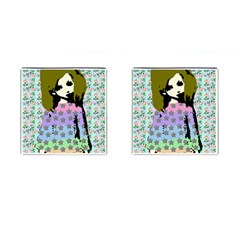 Girl With Star Striped Dress Cufflinks (square) by snowwhitegirl