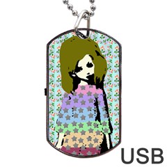 Girl With Star Striped Dress Dog Tag Usb Flash (one Side)