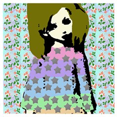 Girl With Star Striped Dress Wooden Puzzle Square by snowwhitegirl