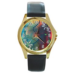 Flower Dna Round Gold Metal Watch by RobLilly