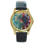 Flower Dna Round Gold Metal Watch Front