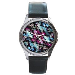 Matrix Grunge Print Round Metal Watch by dflcprintsclothing