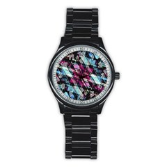 Matrix Grunge Print Stainless Steel Round Watch by dflcprintsclothing