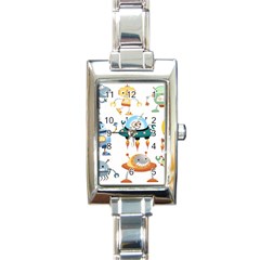 Vector set funny robots cartoon Rectangle Italian Charm Watch