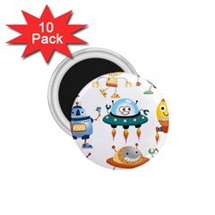 Vector set funny robots cartoon 1.75  Magnets (10 pack) 