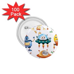 Vector set funny robots cartoon 1.75  Buttons (100 pack) 