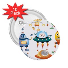 Vector set funny robots cartoon 2.25  Buttons (10 pack) 