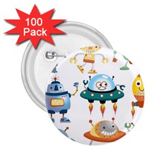 Vector set funny robots cartoon 2.25  Buttons (100 pack) 