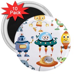 Vector set funny robots cartoon 3  Magnets (10 pack) 