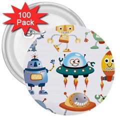 Vector set funny robots cartoon 3  Buttons (100 pack) 