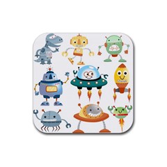 Vector set funny robots cartoon Rubber Coaster (Square) 