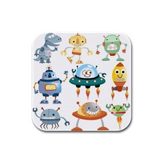 Vector set funny robots cartoon Rubber Square Coaster (4 pack) 