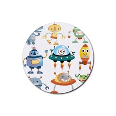 Vector set funny robots cartoon Rubber Coaster (Round) 