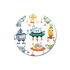 Vector set funny robots cartoon Magnet 3  (Round)