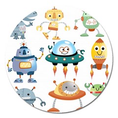 Vector set funny robots cartoon Magnet 5  (Round)