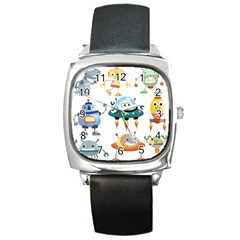 Vector set funny robots cartoon Square Metal Watch