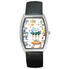 Vector set funny robots cartoon Barrel Style Metal Watch