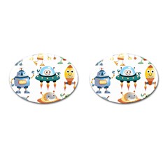 Vector set funny robots cartoon Cufflinks (Oval)